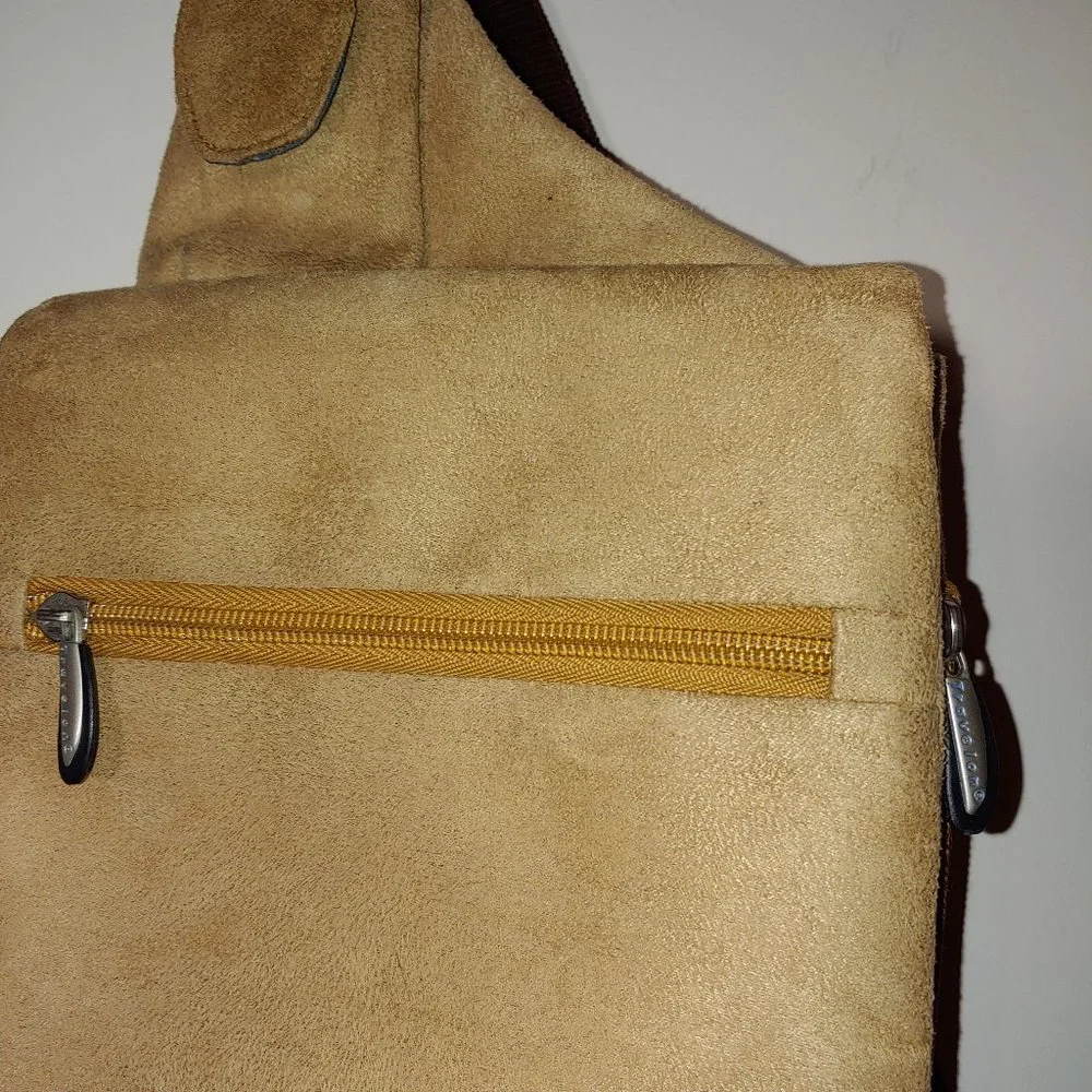 Travelon Crossbody Sling Bag Organizer Anti Theft Faux Suede Brown
